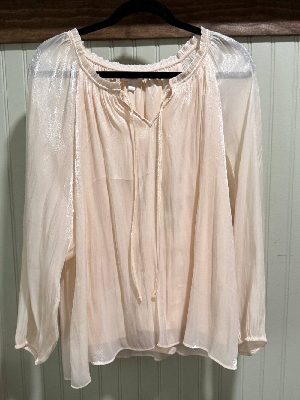 NWT Cream Metallic Sheen Peasant Blouse | Size XL